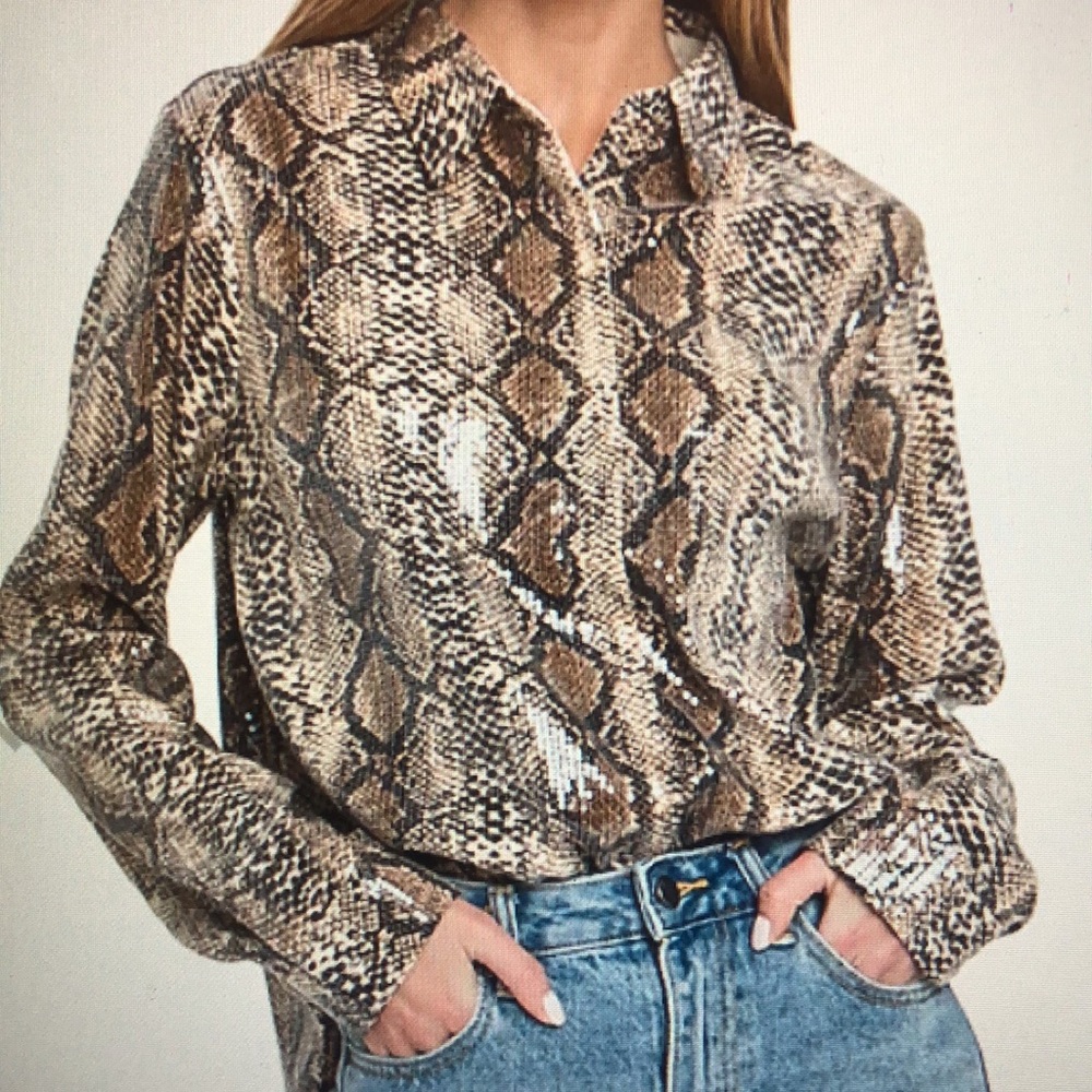 Endless Rose Python Print Sequin blouse